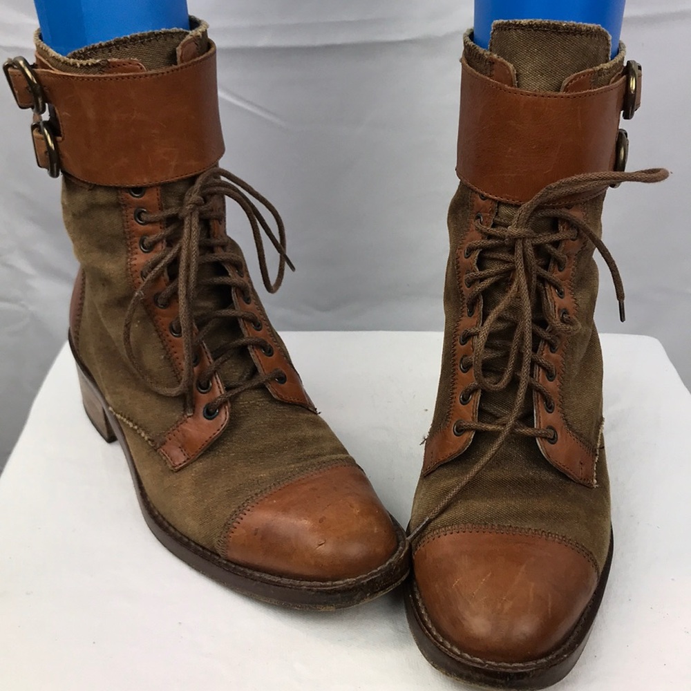Joan & David Leather and Linen Ankle Boots